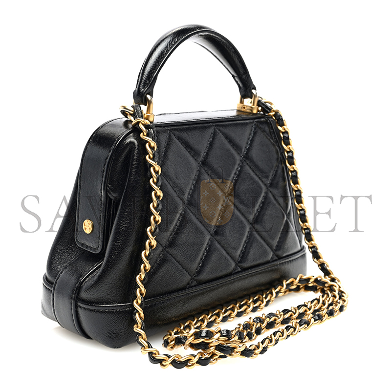 CHANEL SHINY LAMBSKIN QUILTED MINI COCODOC TOP HANDLE BAG BLACK AS4958 (18*12*7cm)